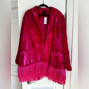 NWT  Pink Nasty Gal Velvet Tassel Trim Blazer and Tailored Pants Set, Size US 20